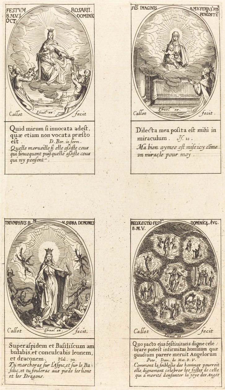 Panny Marie Růžencové; Panna a dítě se zjevují v oblaku; Vítězná panna; Reu od Jacques Callot