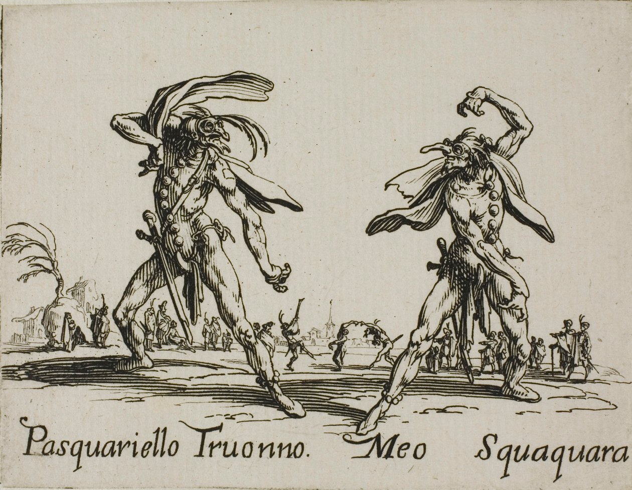 Pasquariello Truonno - Meo Squaquara, talíř 20 od Balli di Sfessania od Jacques Callot