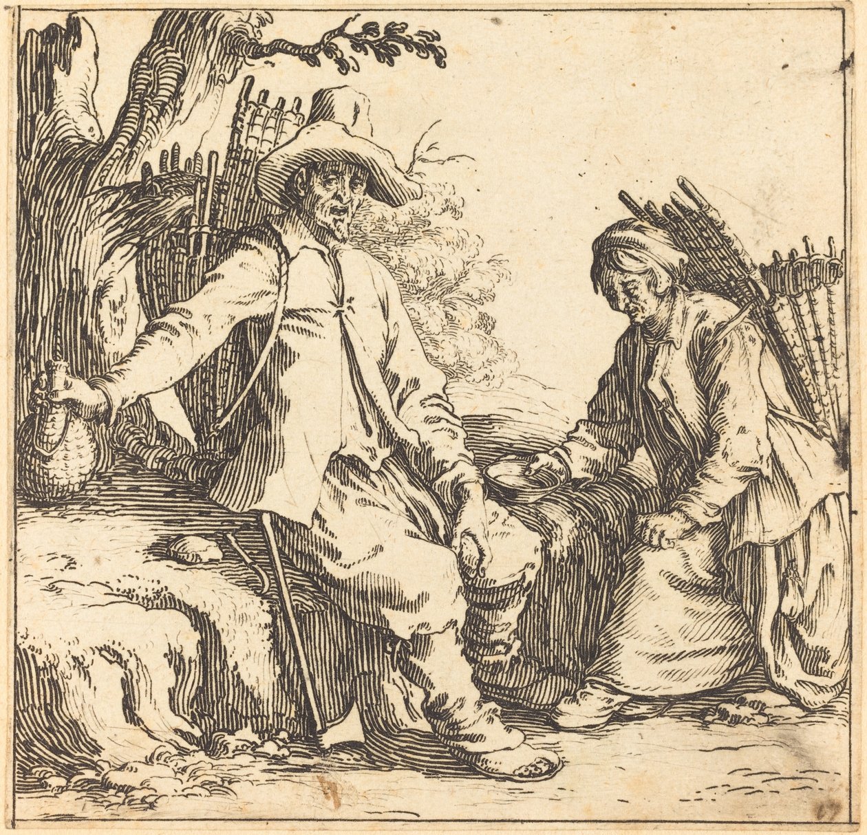 Rolnický pár v klidu, c. 1621. od Jacques Callot