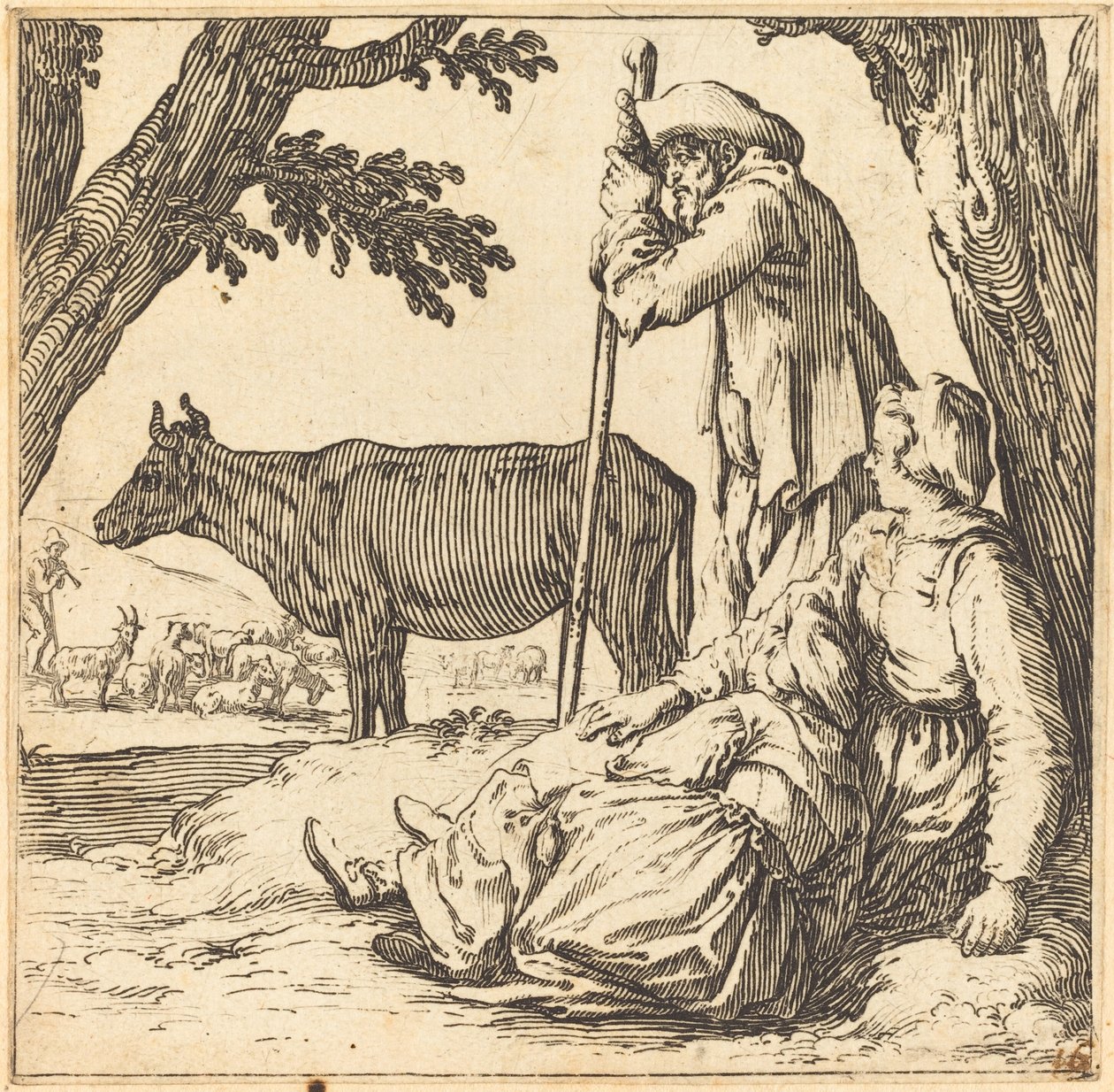 Selský pár s krávou od Jacques Callot
