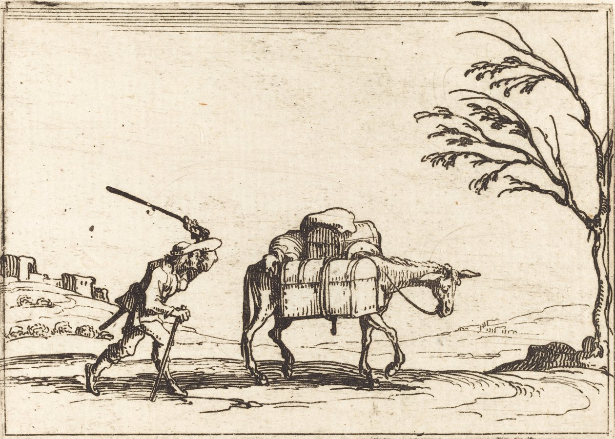 Sedlák bičující svého osla od Jacques Callot