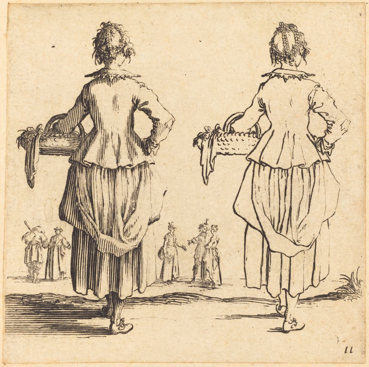 Selská žena s košem, při pohledu zezadu od Jacques Callot