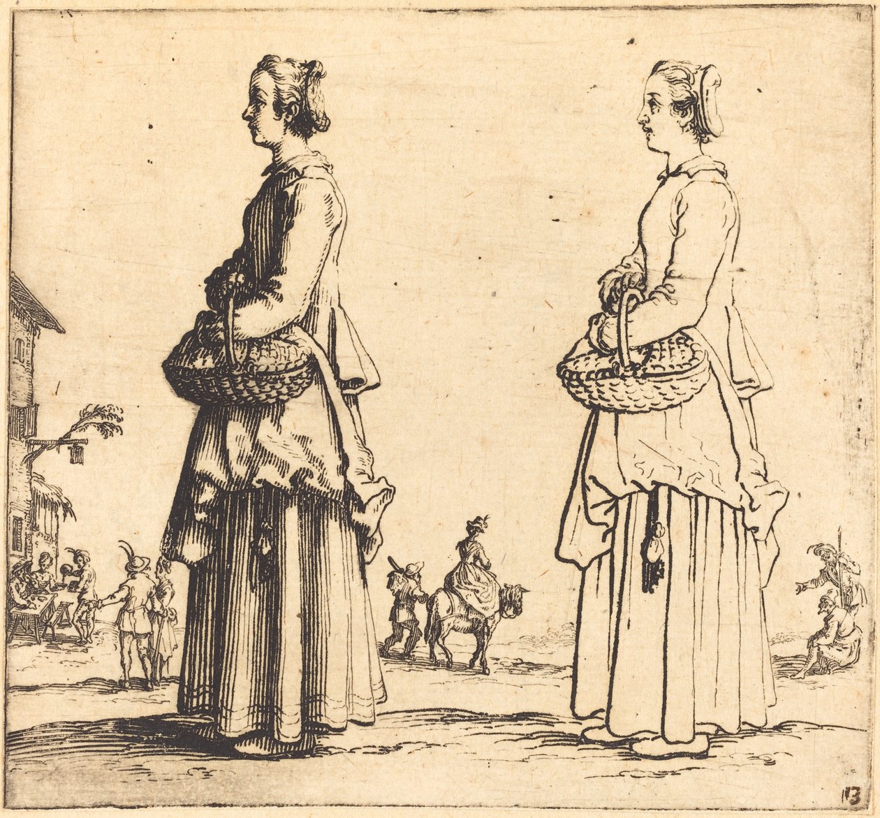 Selská žena s košem, z profilu, tváří vlevo, 1617 a 1621. od Jacques Callot