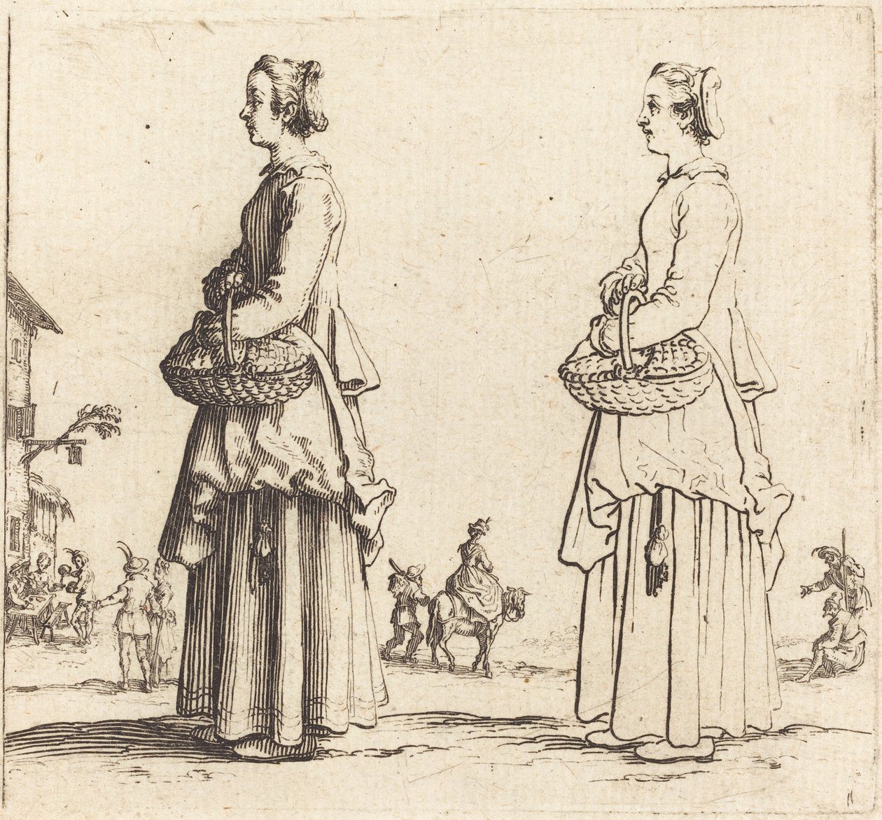 Selská žena s košem, z profilu, tváří vlevo, 1617 a 1621. od Jacques Callot