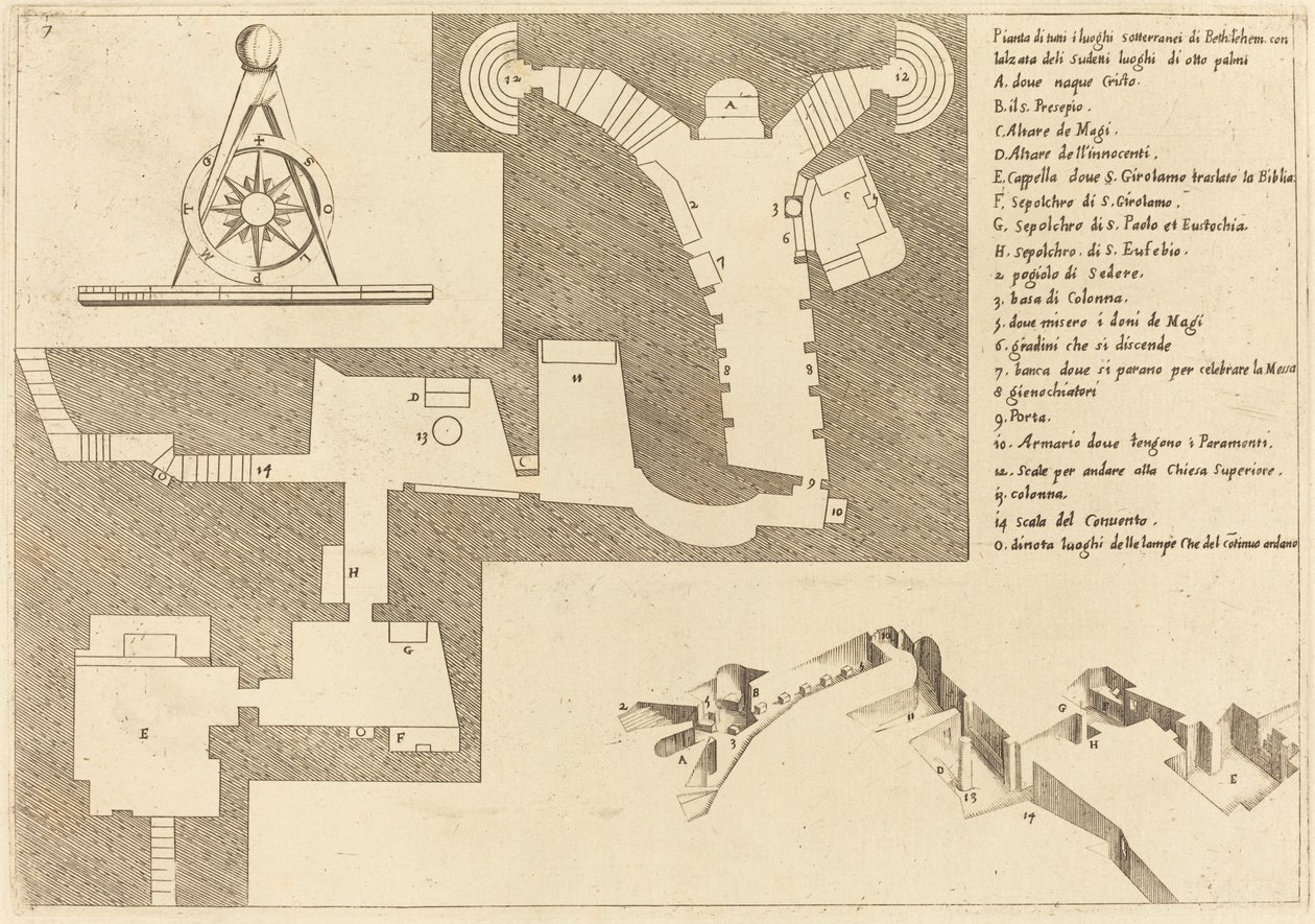 Plán všech důležitých míst v Betlémě od Jacques Callot