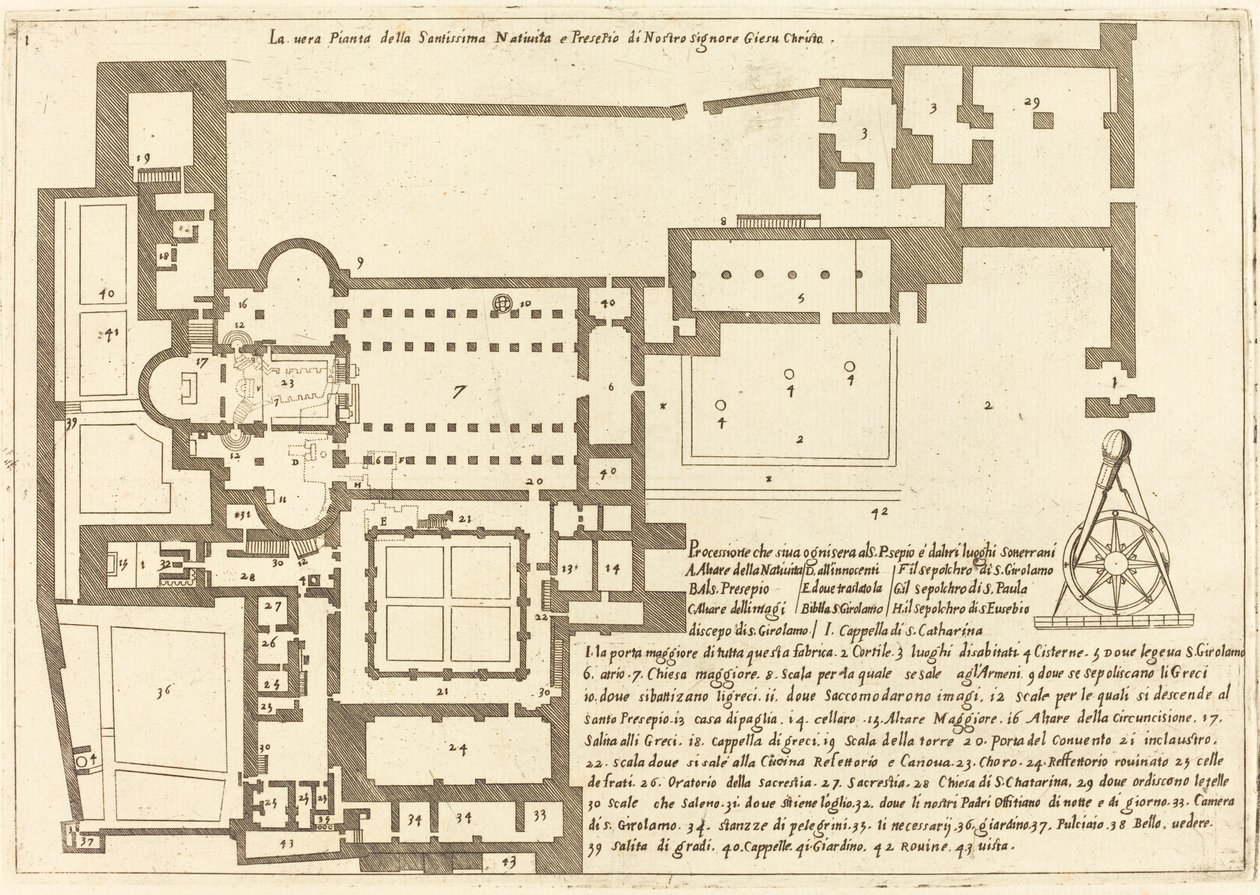 Plán kostela Narození Páně od Jacques Callot