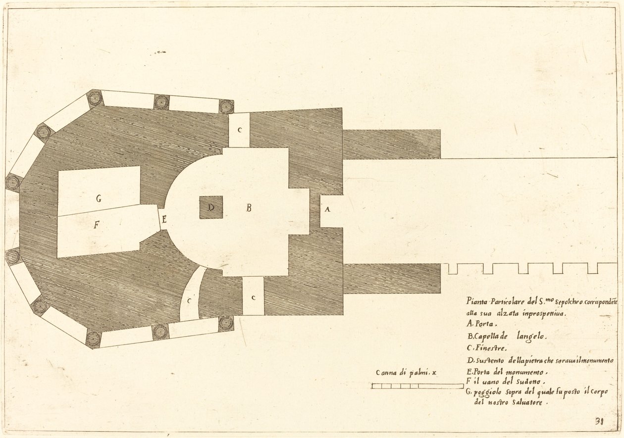 Plán kostela Božího hrobu od Jacques Callot