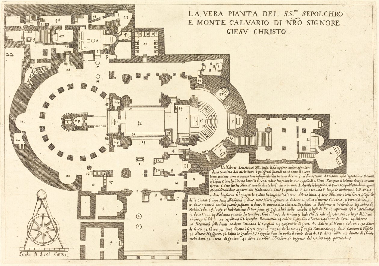 Plán Božího hrobu a hory Kalvárie od Jacques Callot