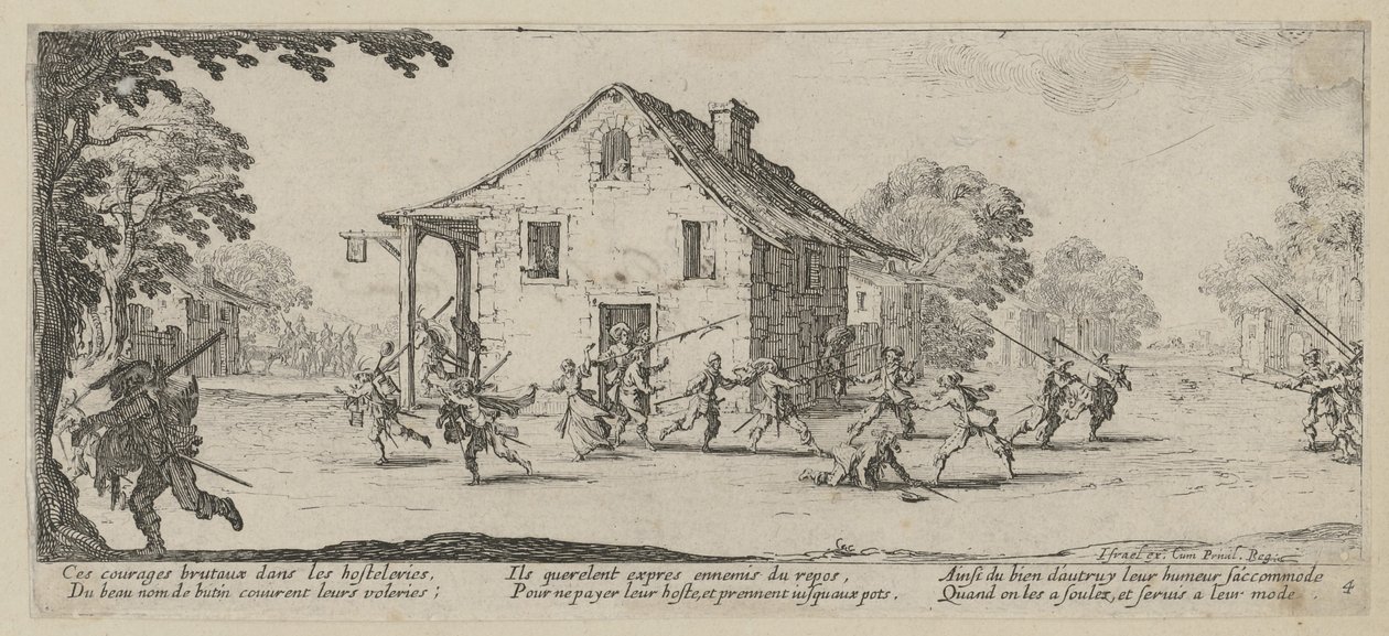 Plundrování, list 4 ze série „Hrůzy války“ od Jacques Callot