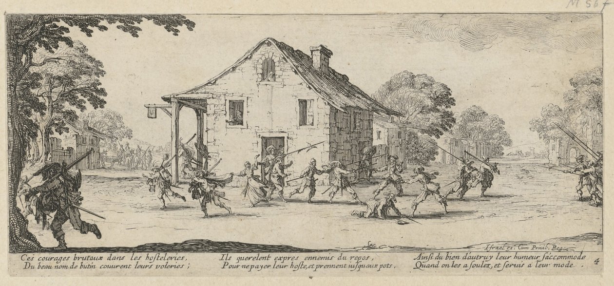 Plundrování, list 4 ze série „Hrůzy války“ od Jacques Callot