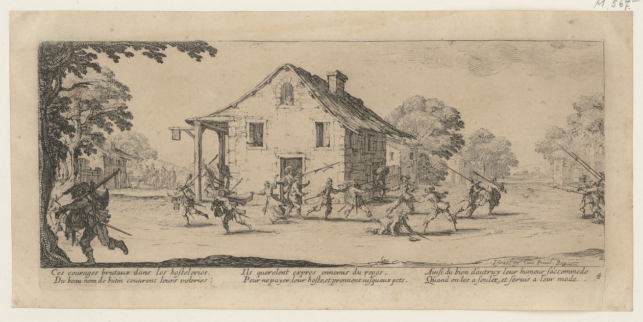 Plundrování, list 4 ze série „Hrůzy války“ od Jacques Callot