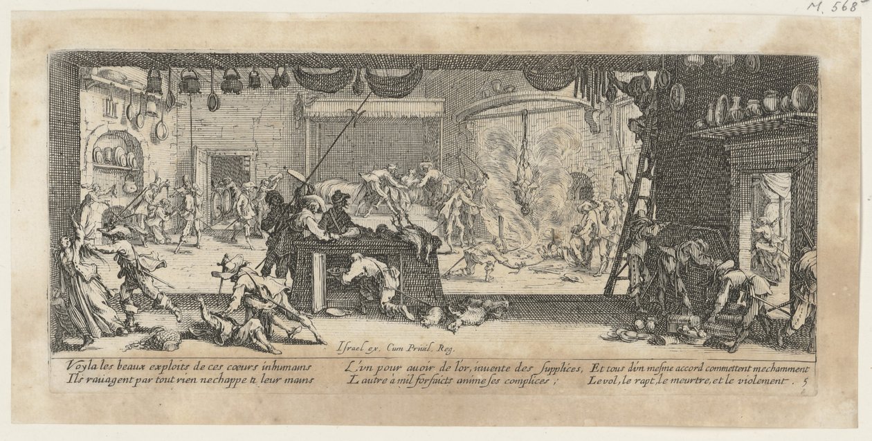Vyplenění statku, list 5 ze série „Hrůzy války“ od Jacques Callot