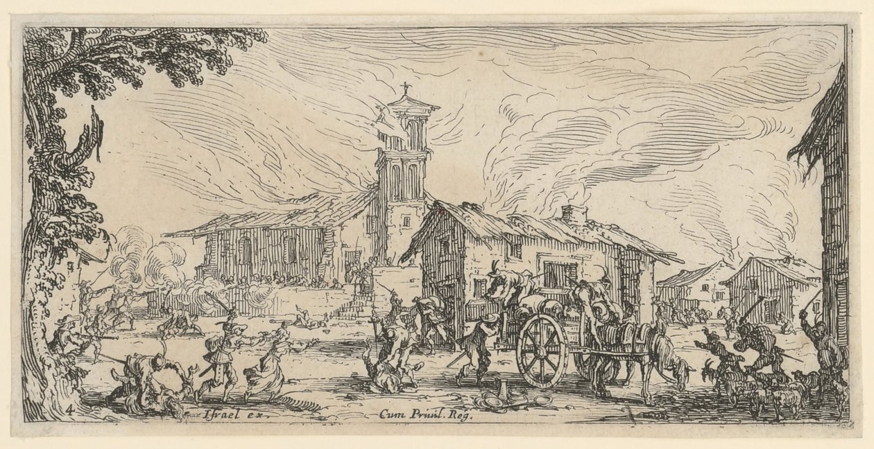 Vyplenění a vypálení vesnice od Jacques Callot