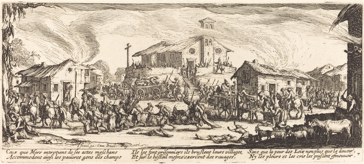 Drancování a vypalování vesnice, c. 1633. od Jacques Callot