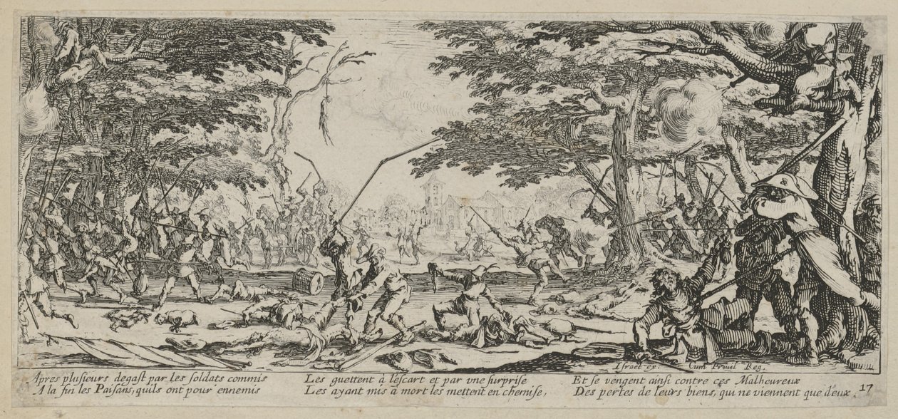 Pomsta rolníků, list 17 ze série „Hrůzy války“ od Jacques Callot
