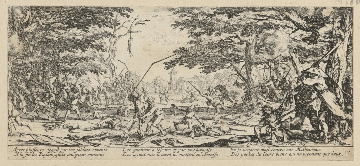 Pomsta rolníků, list 17 ze série „Hrůzy války“ od Jacques Callot