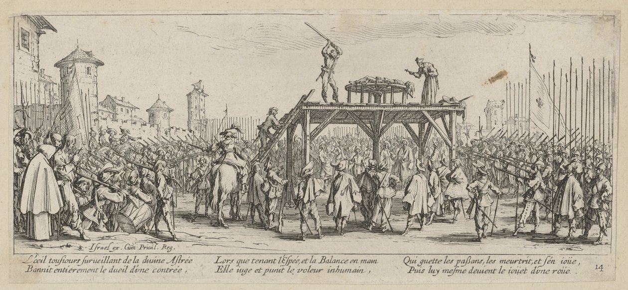 Kolo, list 14 ze série „Hrůzy války“ od Jacques Callot
