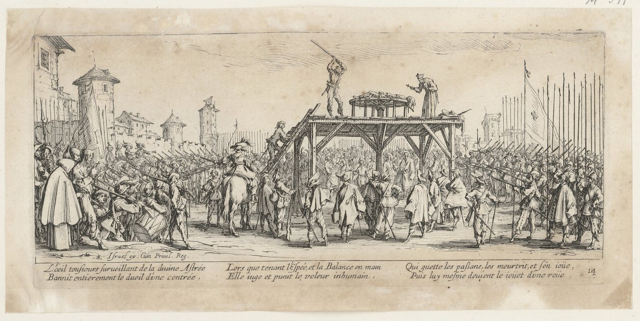 Kolo, list 14 ze série „Hrůzy války“ od Jacques Callot