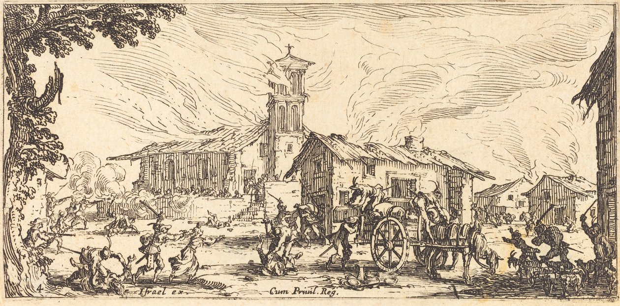 Zpustošení a vypálení vesnice od Jacques Callot