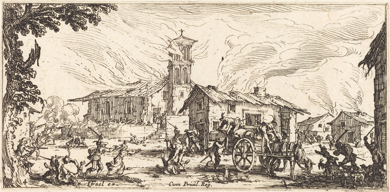 Zpustošení a vypálení vesnice od Jacques Callot
