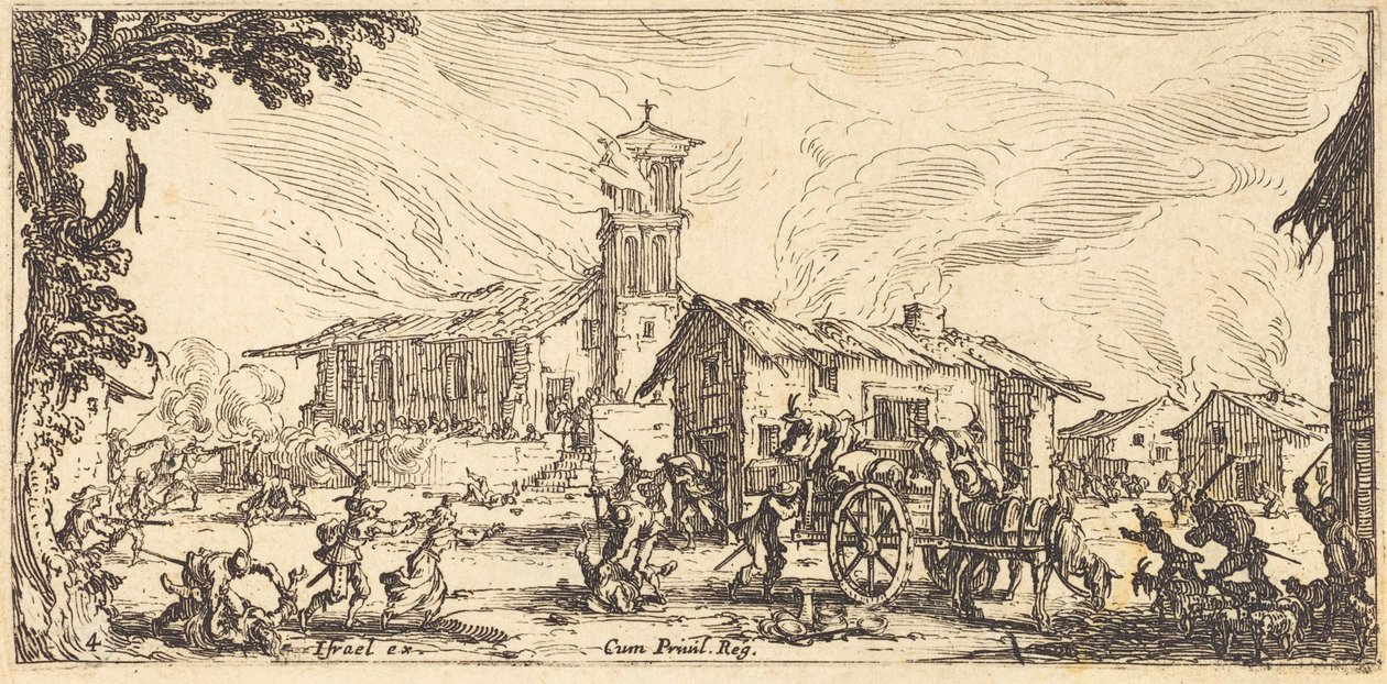 Plenění a vypálení vesnice od Jacques Callot