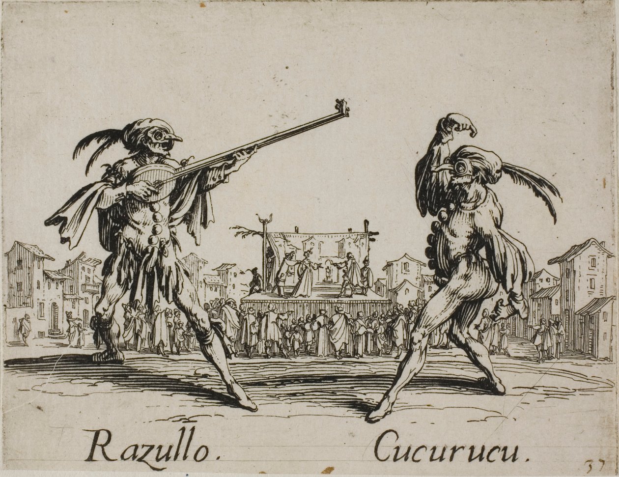 Razullo - Cucurucu, talíř 19 od Balli di Sfessania od Jacques Callot