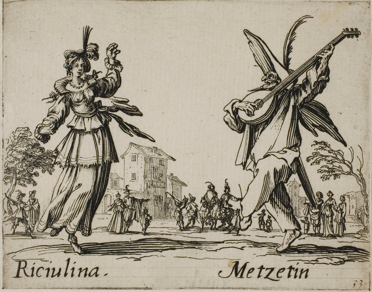 Riciulina - Metzetin, talíř 8 od Balli di Sfessania od Jacques Callot