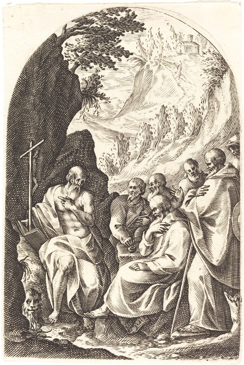 Svatý Jeroným poučuje své učedníky v poušti, 16081611. od Jacques Callot
