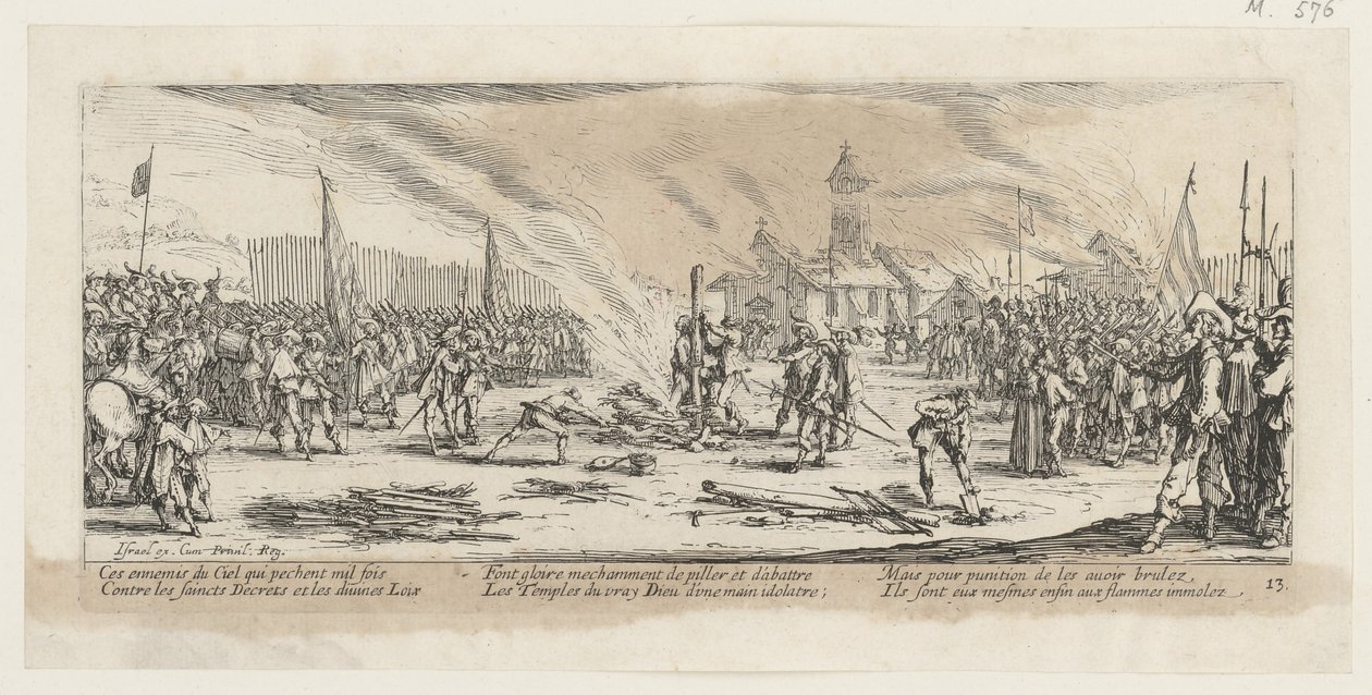 Pohřební hranice, list 13 ze série „Hrůzy války“ od Jacques Callot