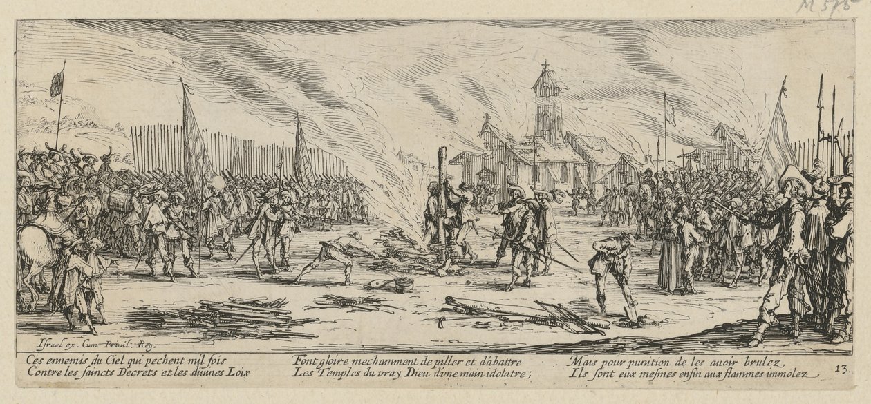 Pohřební hranice, list 13 ze série „Hrůzy války“ od Jacques Callot