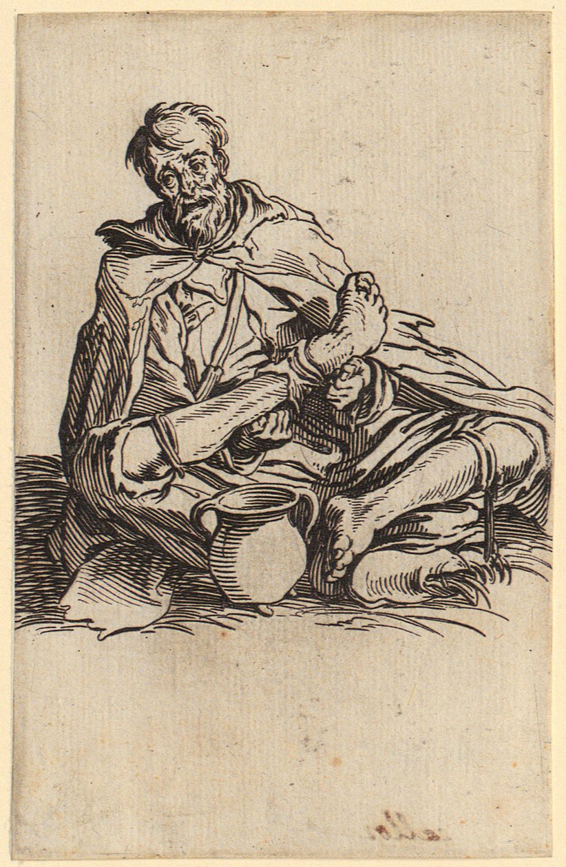 Slabý žebrák, list 13 ze série „Žebráci“ od Jacques Callot