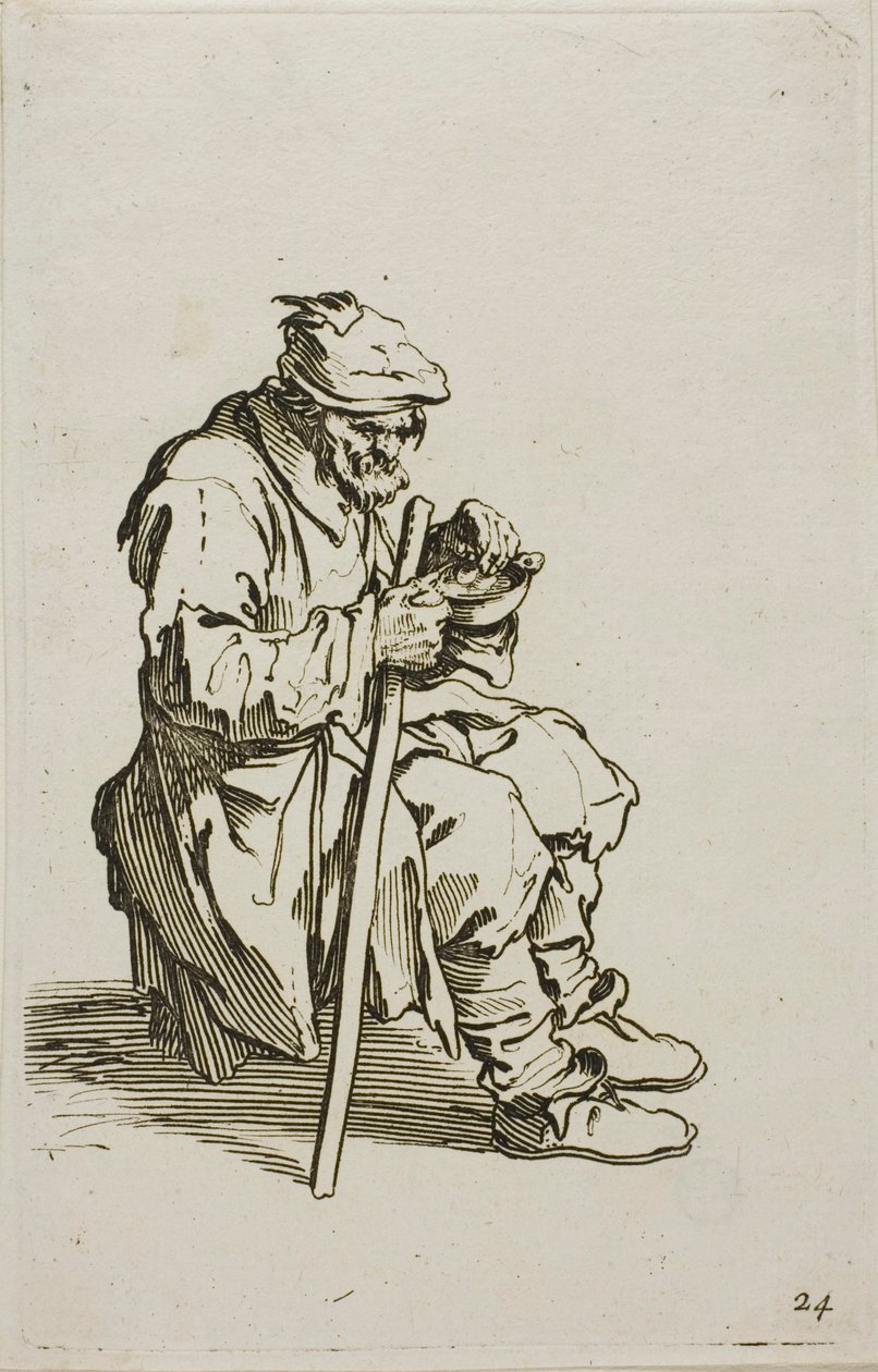 Sedící žebrák Eating, talíř 24 od The Beggars od Jacques Callot