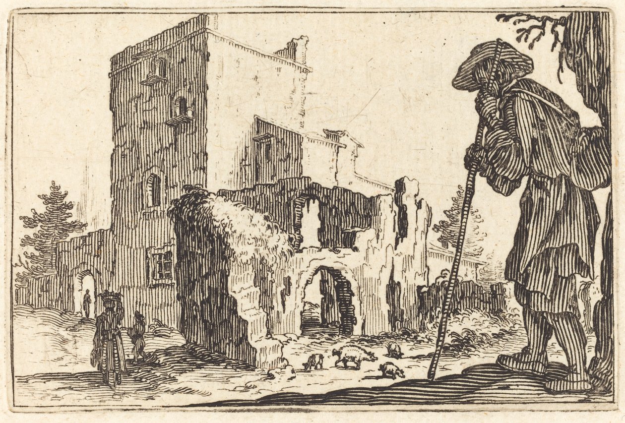 Pastýř a ruiny od Jacques Callot