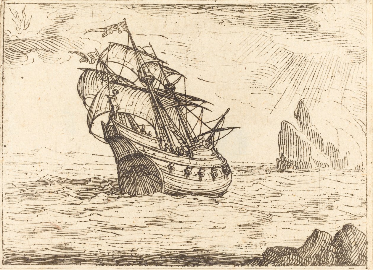 Loď plující poblíž skal od Jacques Callot