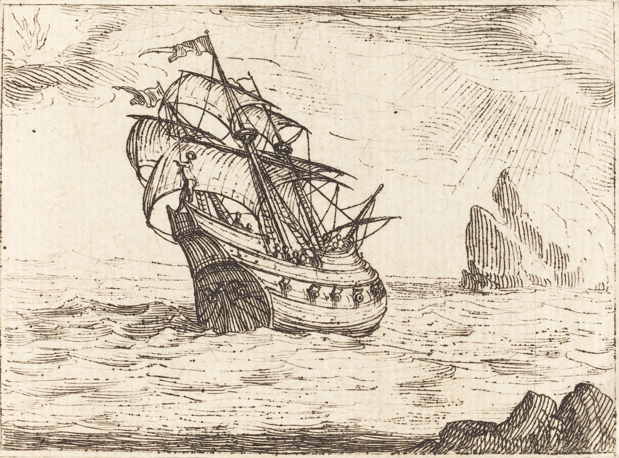 Loď plující poblíž skal od Jacques Callot
