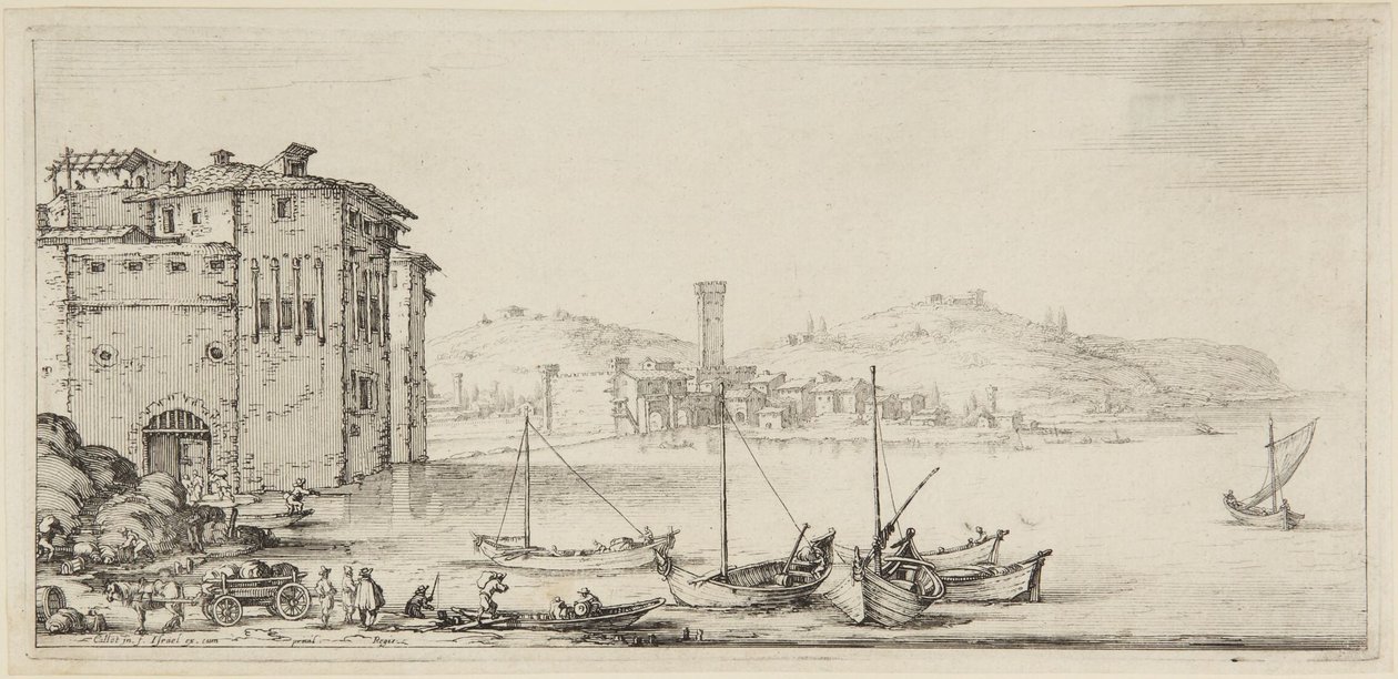 Nakládané lodě, ze série Diverse Vedute Designate in Fiorenza (Různé krajiny navržené ve Florencii) od Jacques Callot