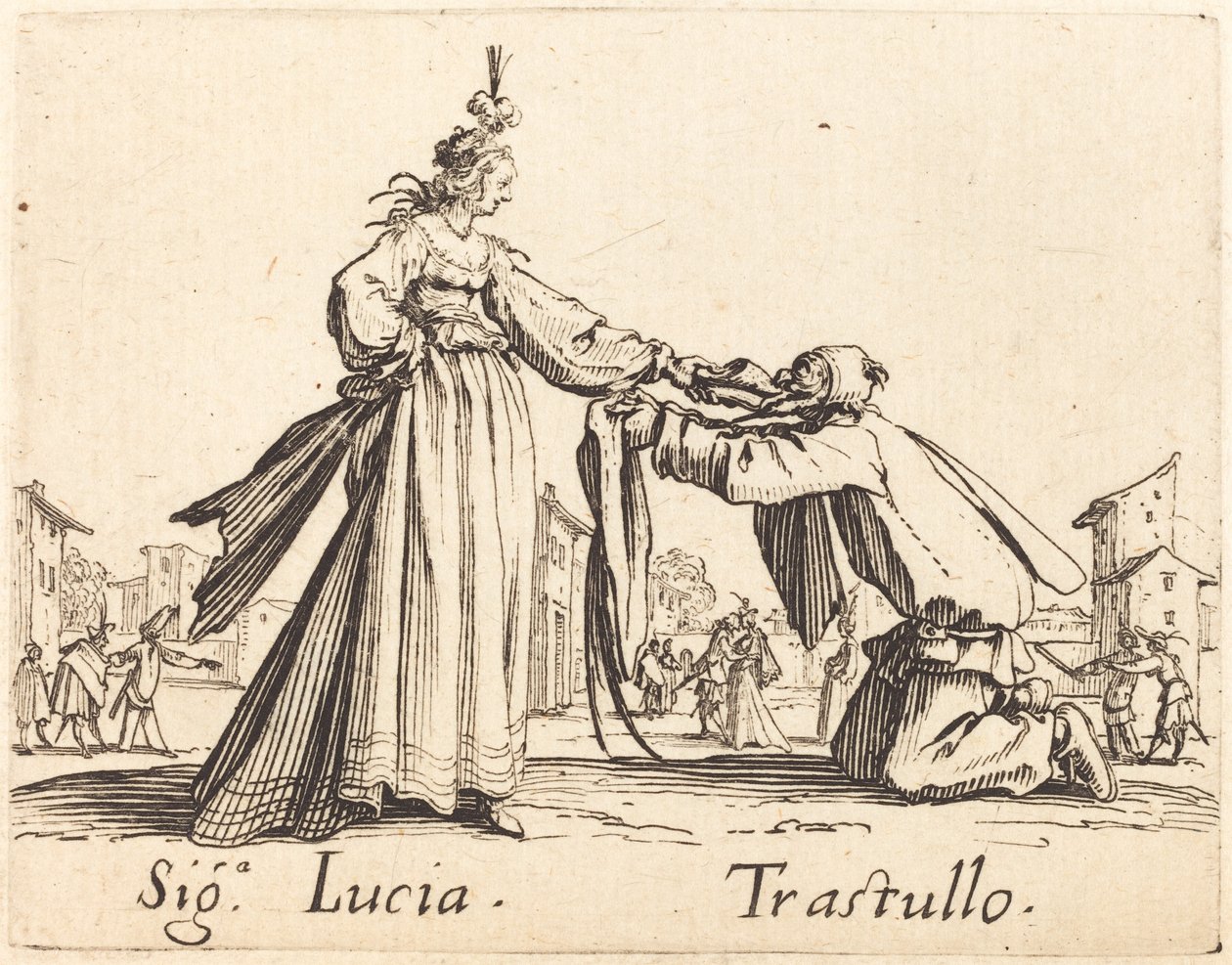 Známky. Lucia a Trastullus od Jacques Callot