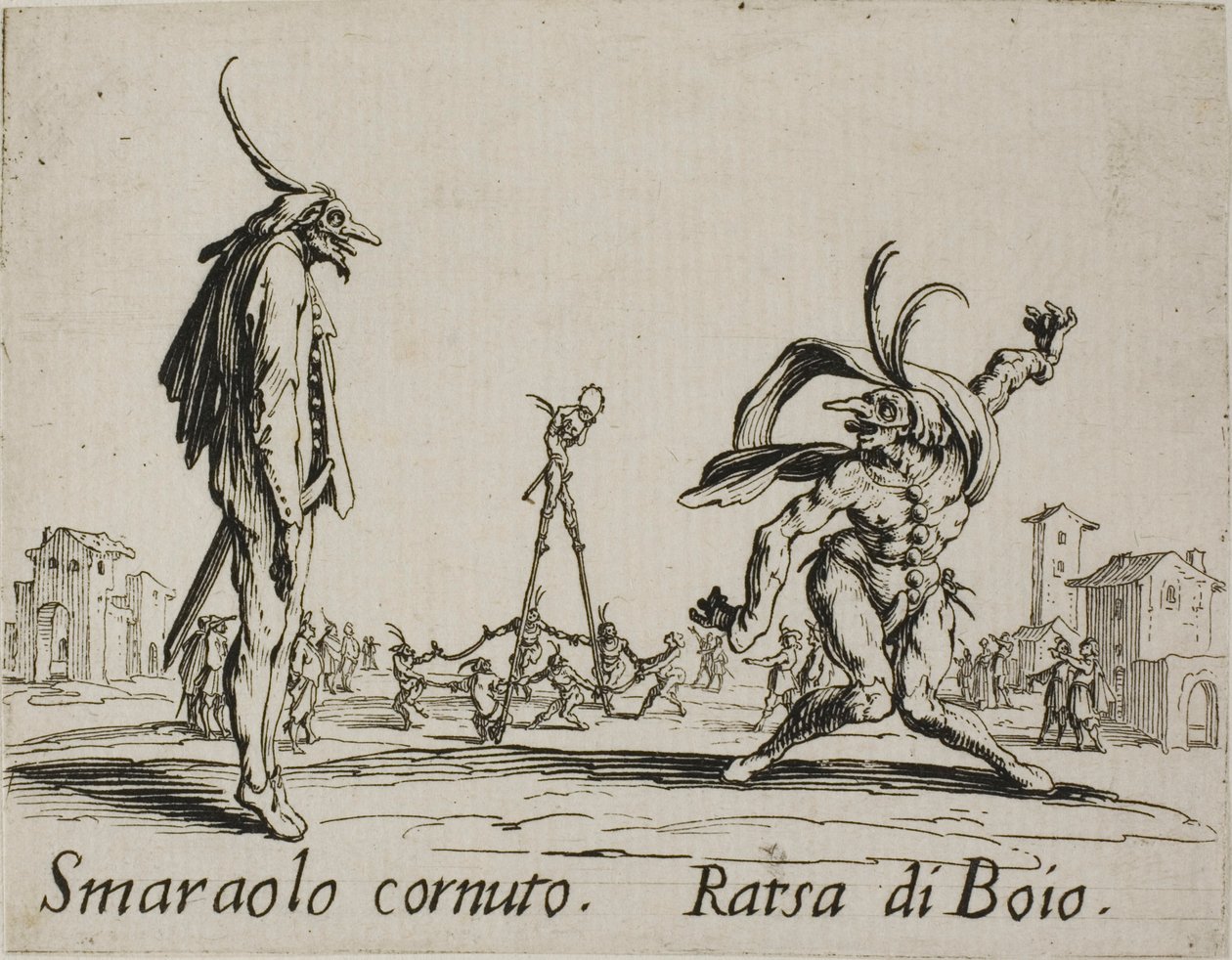 Rohatý Smaraolo - Ratsa di Boio, deska 4 od Balli di Sfessania od Jacques Callot