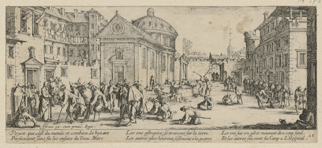 Nemocnice, list 15 ze série „Hrůzy války“ od Jacques Callot