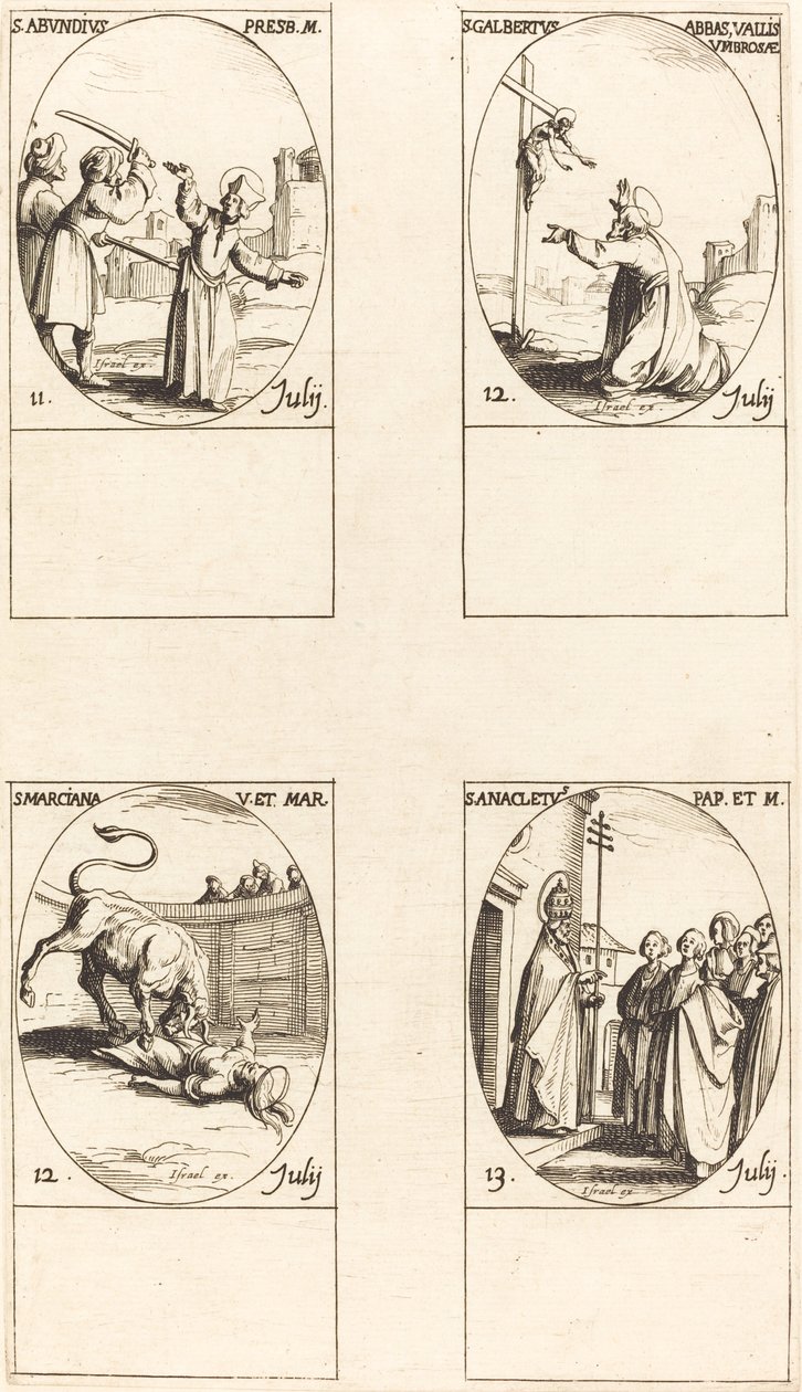 Svatý. Hojný; Svatý. Galbertus; Svatý. Marciana; Svatý. Anacletus od Jacques Callot