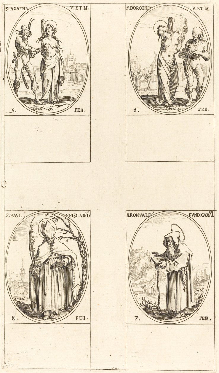 Svatá Agáta; Svatá Dorota; sv. Romuald z Ravenny; Svatý Pavel, biskup z Verdunu od Jacques Callot