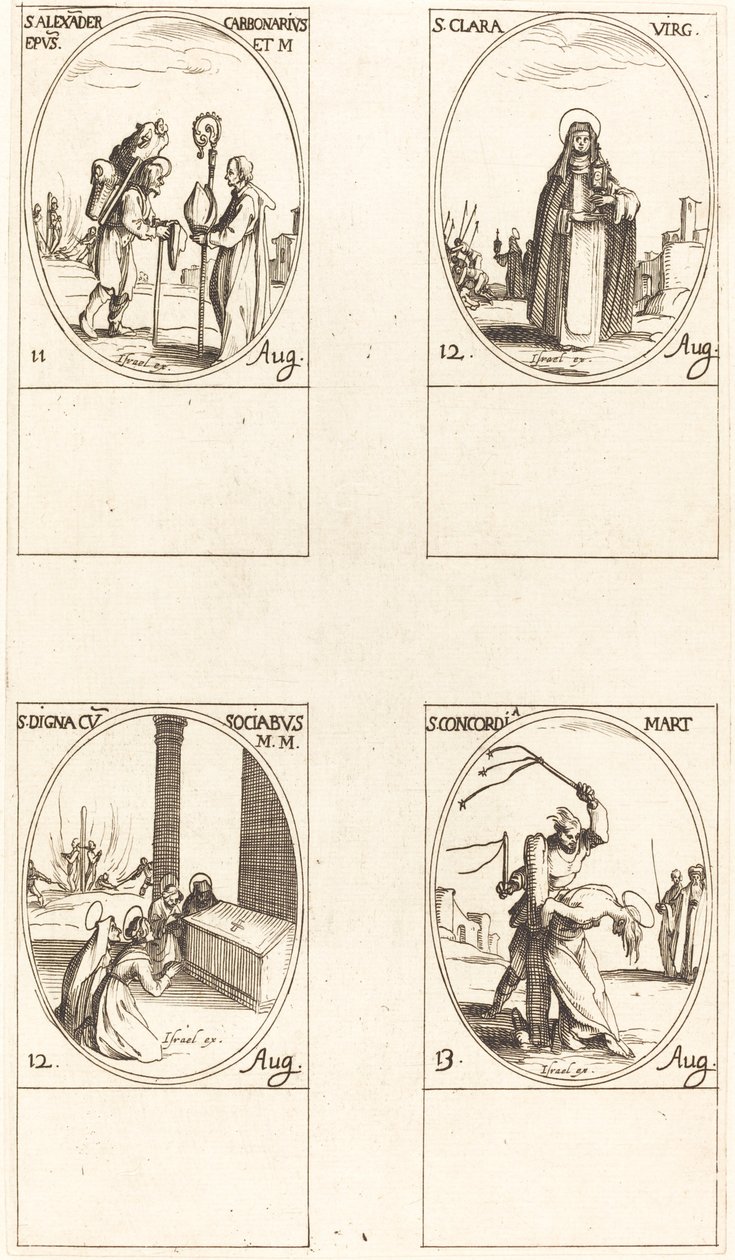 sv. Alexandr Carbonarius; svatá Klára; Sv. Digna a společníci; Svatá Concordia od Jacques Callot