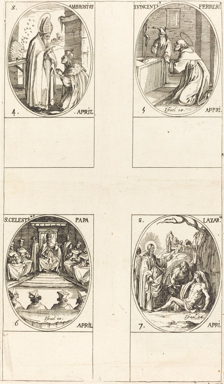 Svatý Ambrož; sv. Vincent Ferrer; Svatý Celestin; Svatý Lazar od Jacques Callot