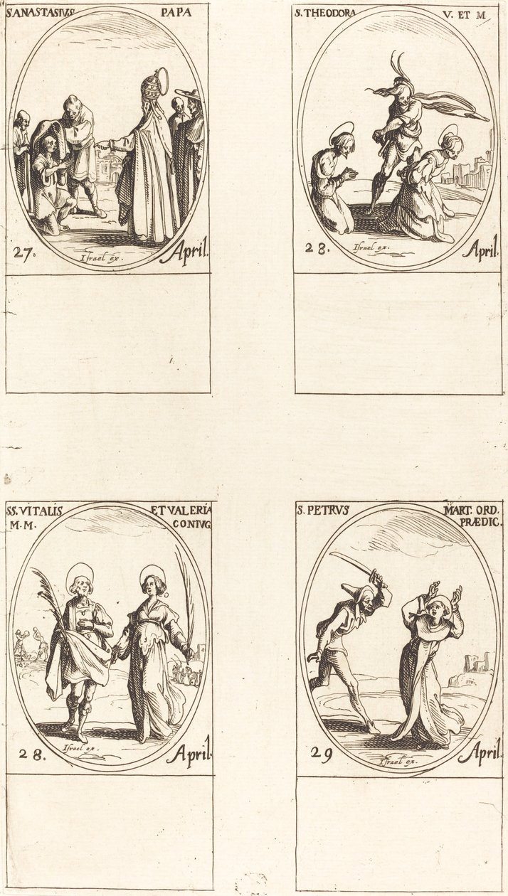 svatý Anastasius; Svatá Theodora; Sts. Vitalis a Valeria; Svatý Petr mučedník od Jacques Callot