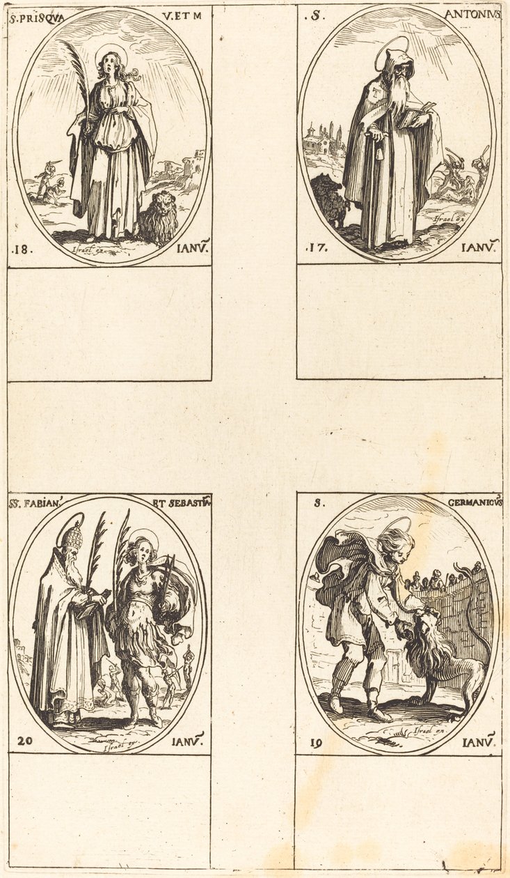 Svatý Antonín; Svatá Priska; Sv. Germanicus; Sts. Fabian a Sebastian od Jacques Callot