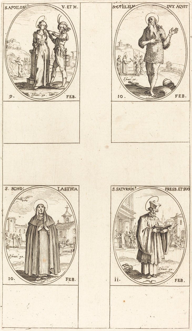 Svatá Apollonie; St. Guillaume; scholastika sv. Svatý Saturnin od Jacques Callot