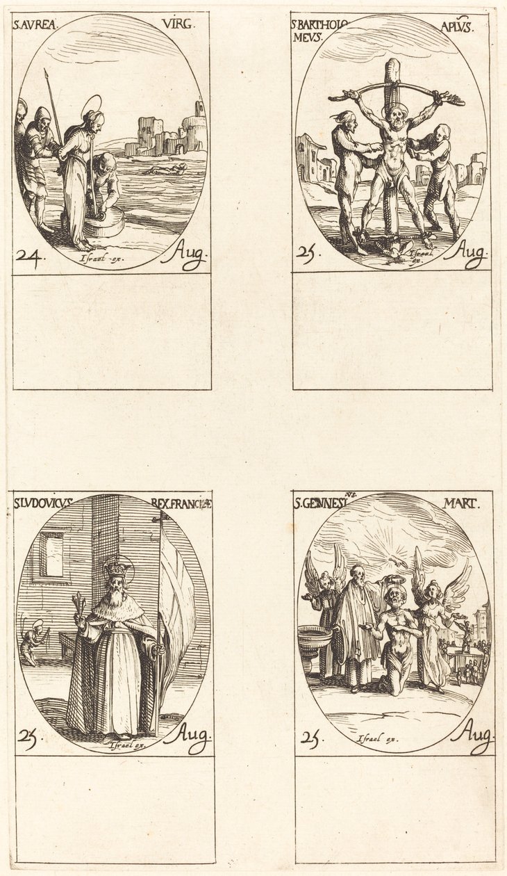 Svatý Aurea, Svatý Bartoloměj, Svatý Ludvík, Svatý Genesius. od Jacques Callot