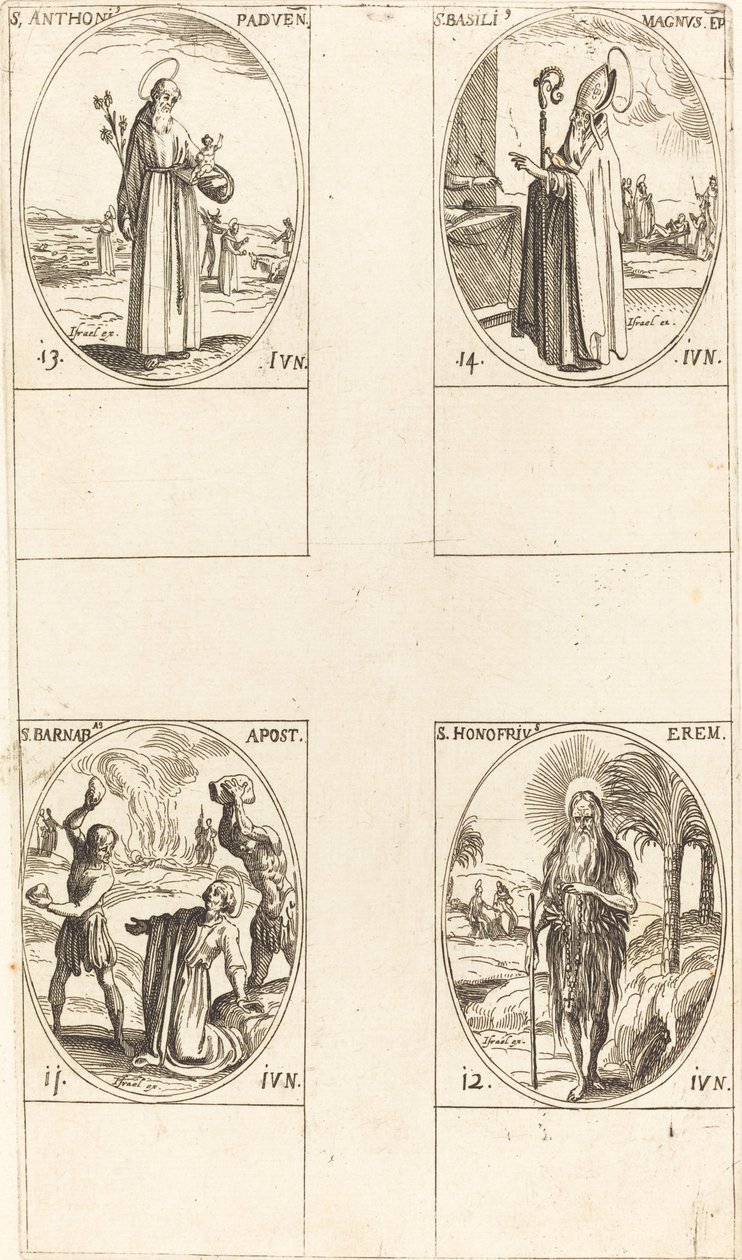 svatý Barnabáš, apoštol; Svatý Honofrius; Svatý Antonín Paduánský; Svatý Bazil Veliký od Jacques Callot