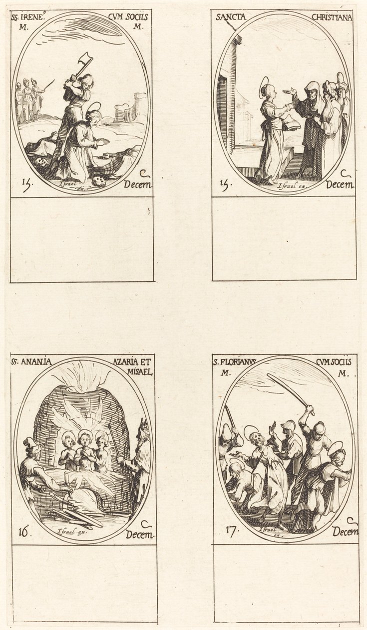 Svatá Bibiana; St. Birinus; svatá Barbora; Svatý Sabas od Jacques Callot