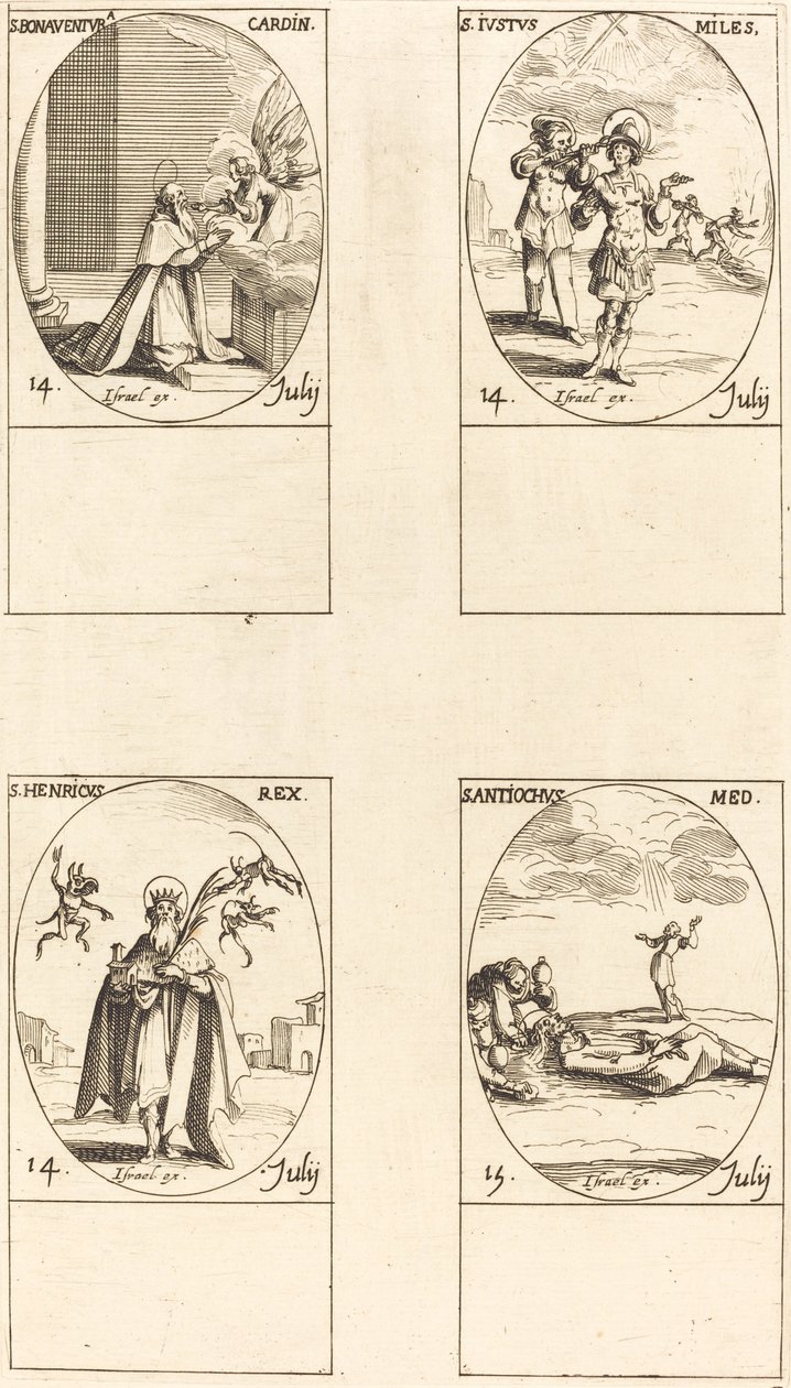 Svatý Bonaventura, svatý Justus, svatý Jindřich, císař, svatý Antioch. od Jacques Callot